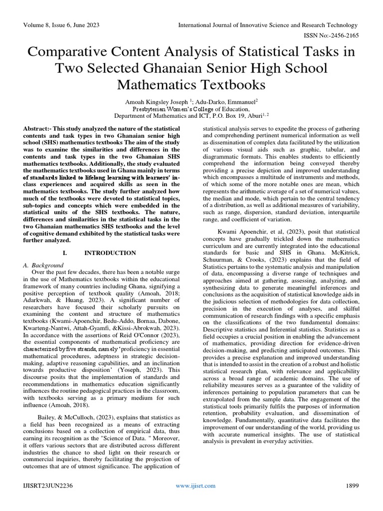 Comparative Content Analysis of Statistical Tasks in Two Selected ...