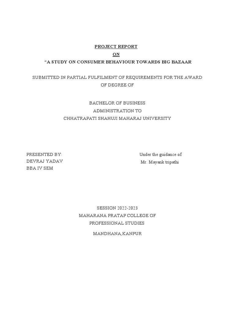 Consumer Behavior Study: Big Bazaar | PDF | Survey Methodology | Business