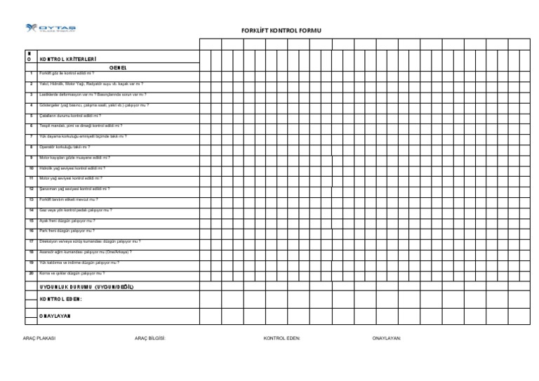 Forklift Kontrol Formu PDF