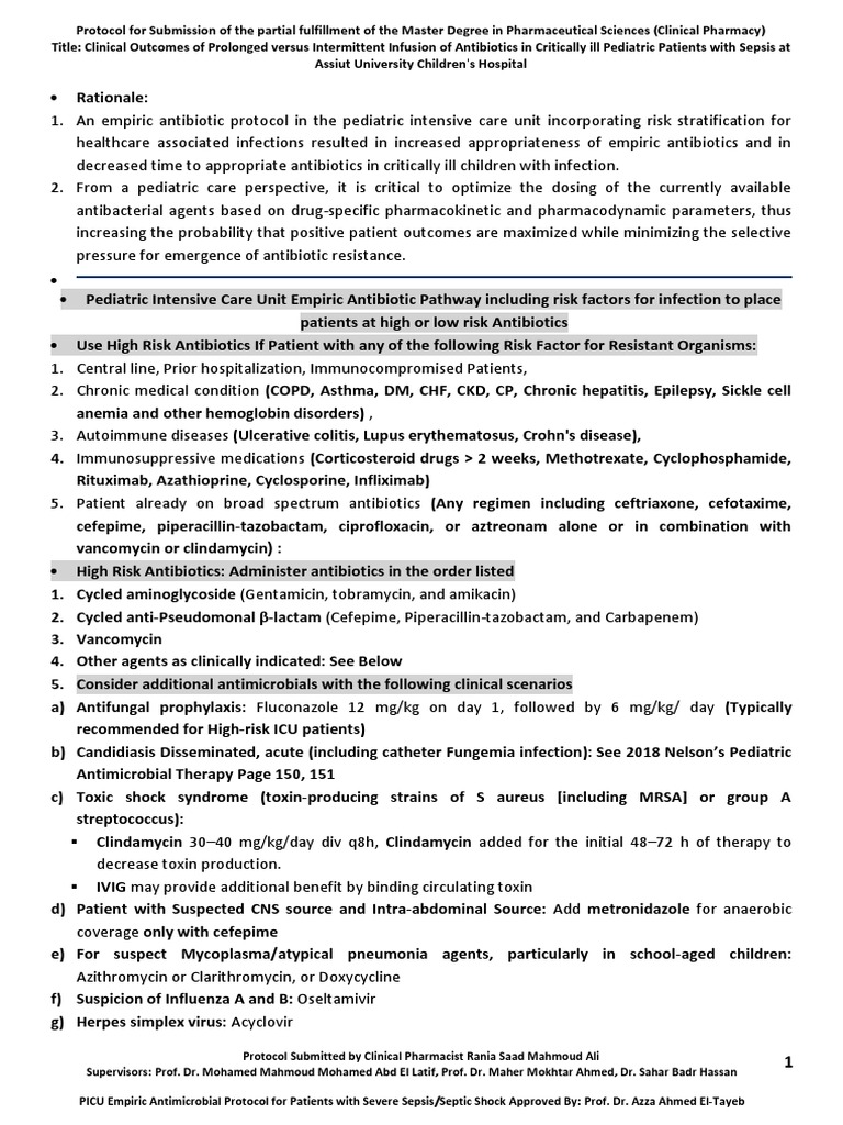 Picu Protocol Pdf Intravenous Therapy Sepsis