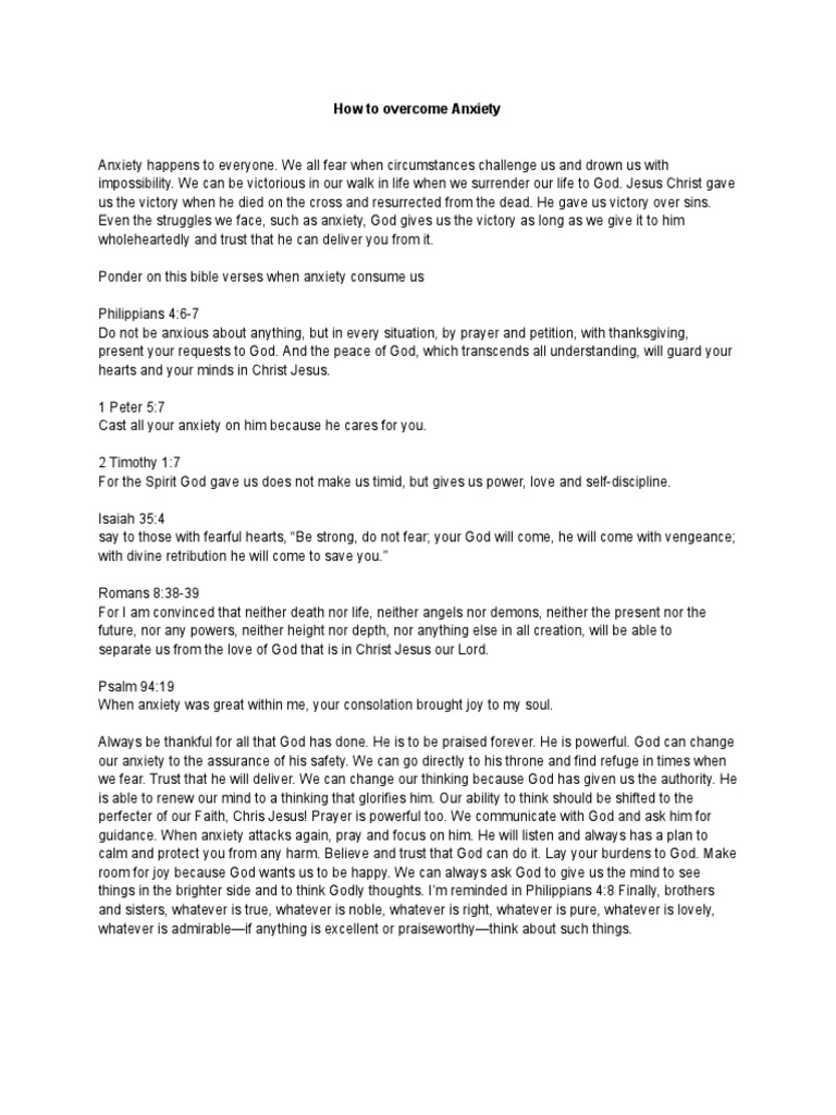 How To Overcome Anxiety | PDF | Jesus | God