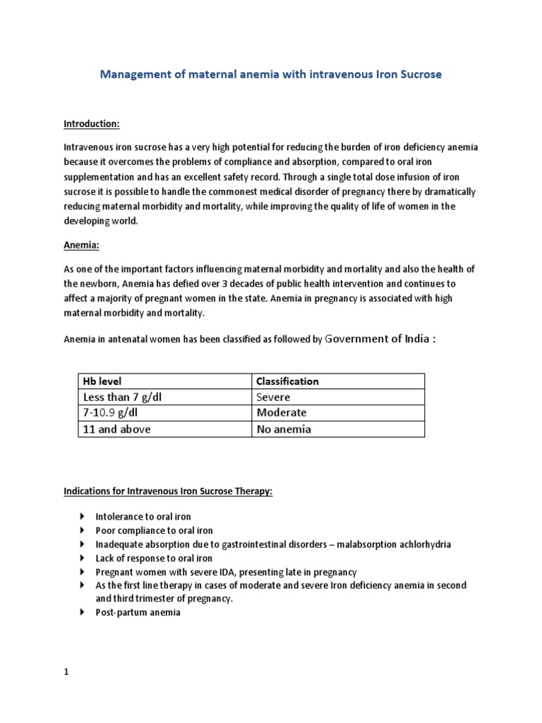 Management of Maternal Anemia With Intravenous Iron Sucrose | PDF ...