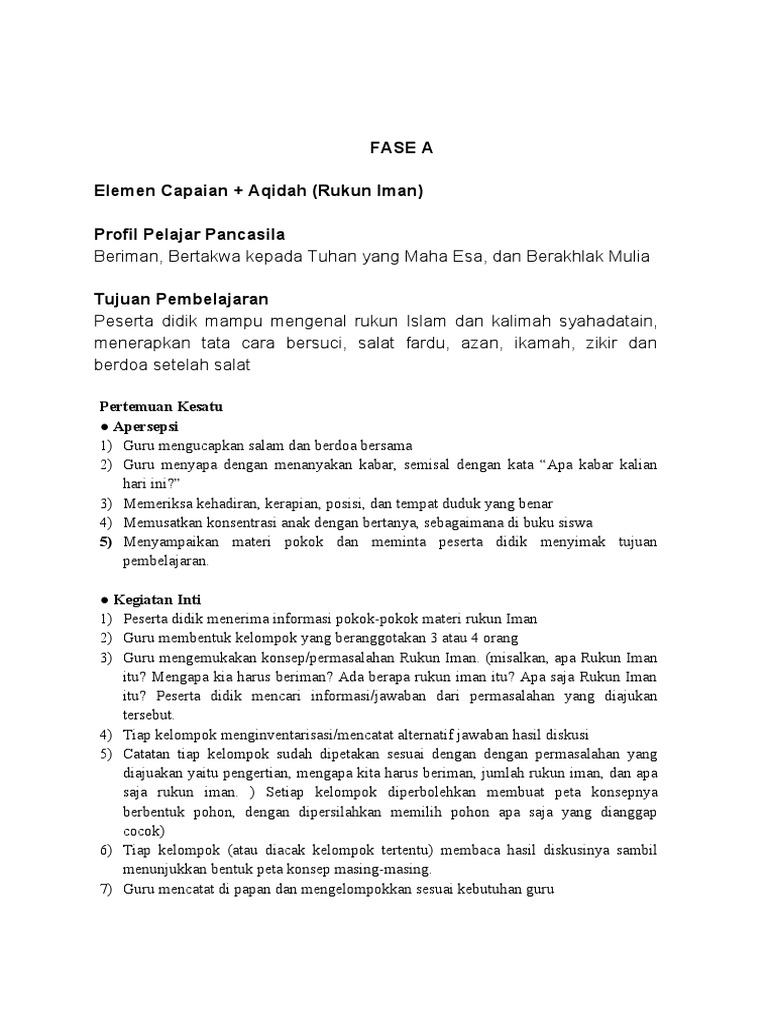 Modul Ajar Rukun Iman untuk SD | PDF