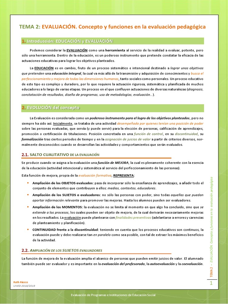 Tema 02. Evaluación. Concepto y Funciones de La Ev. Pedagógica | PDF ...