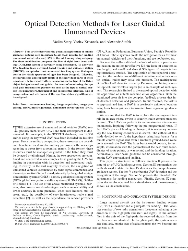 Optical Detection Methods For Laser Guided Unmanned Devices PDF