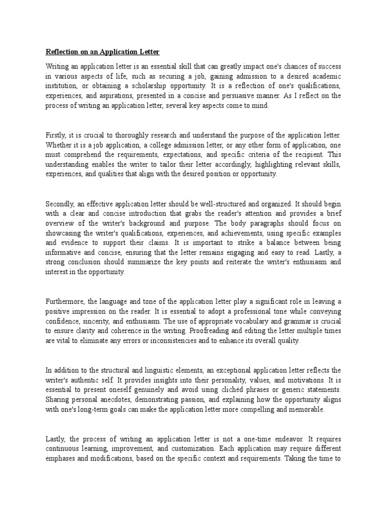 Reflection On Application To Practice