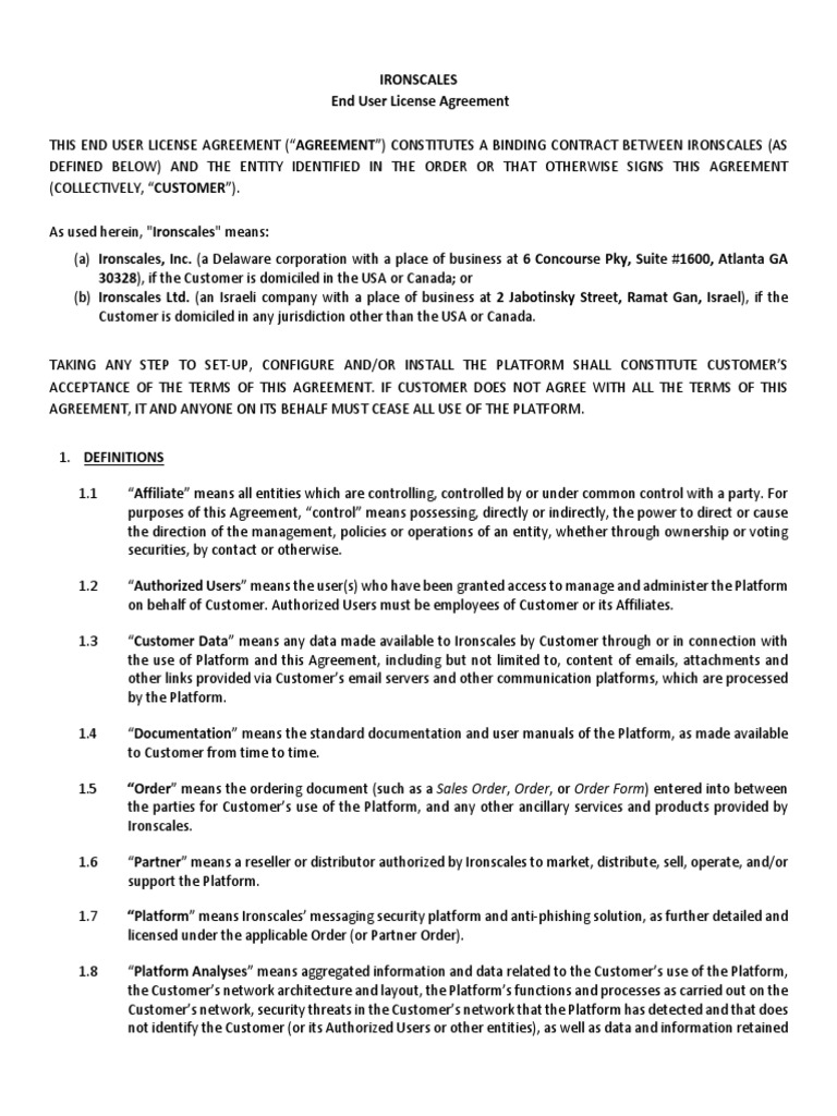 Ironscales EULA Template (April 2023) PDF
