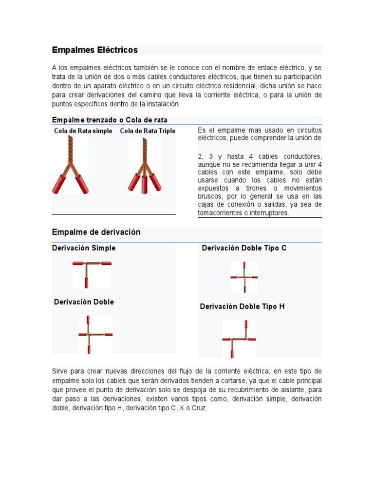 Tipos de empalmes eléctricos y sus aplicaciones, PDF, Cableado eléctrico