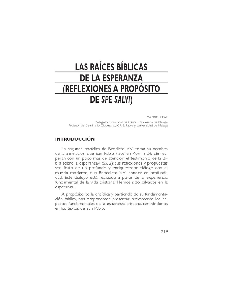 Las Raíces Bíblicas De La Esperanza Reflexiones A Propósito De Spe