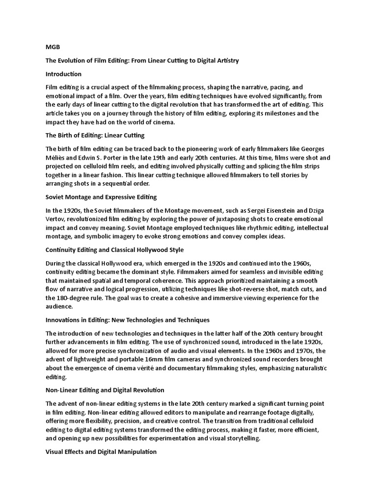 History of Editing 2023 PDF Computer Generated Imagery