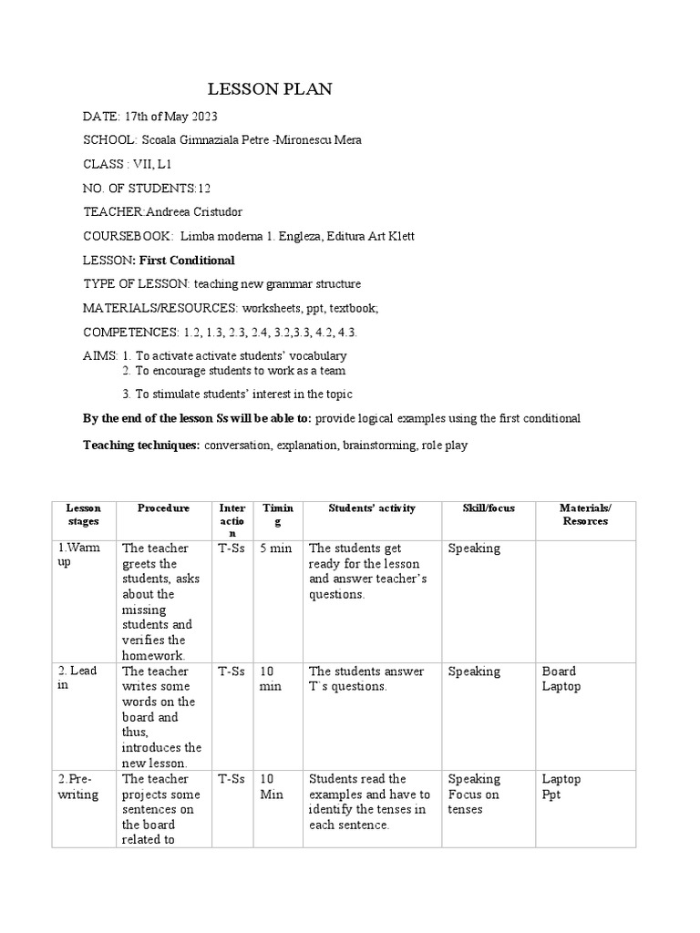Lesson Plan First Conditional | PDF
