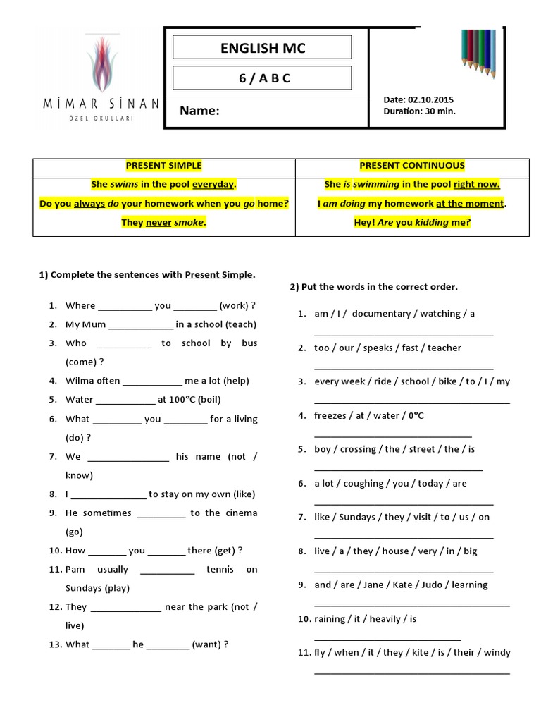 Present Simple Vs Present Continuous 81456 Pdf Linguistics