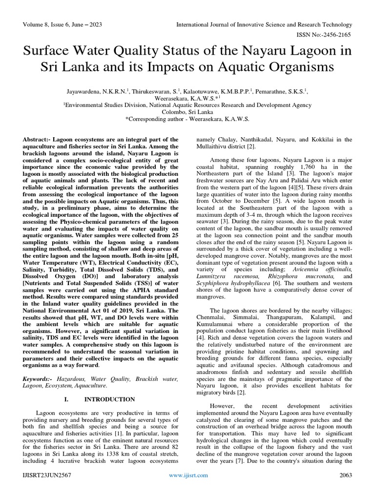 Nayaru Lagoon Water Quality Assessment | PDF | Principal Component ...