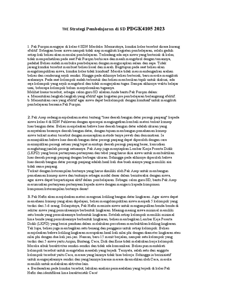 The Strategi Pembelajaran Di SD PDGK4105 2023 | PDF | Karier & Perkembangan