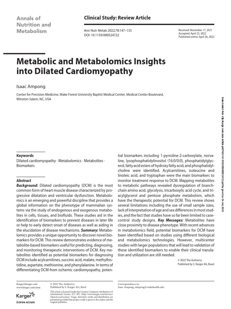 Metabolic and Metabolomics Insights Into Dilated Cardiomyopathy | PDF ...