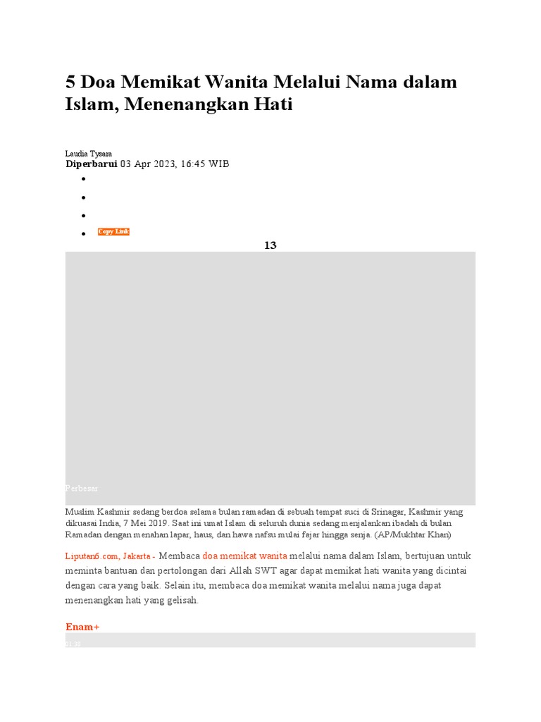 Kumpulan Doa Memikat Wanita Melalui Nama dalam Islam | PDF