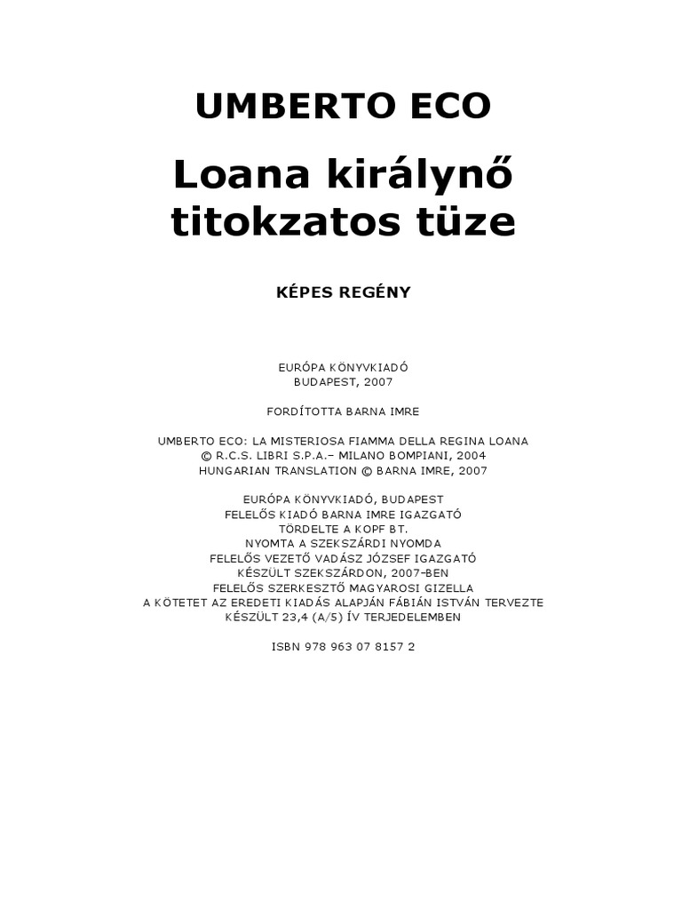 Eco Umberto Loana Kiralyno Titokzatos Tuze | PDF
