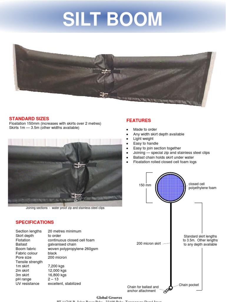 Silt Boom Standard Sizes Features PDF Building Engineering Materials