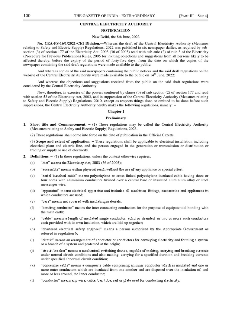 Central Electricity Authority (Measures Relating To Safety and Electric