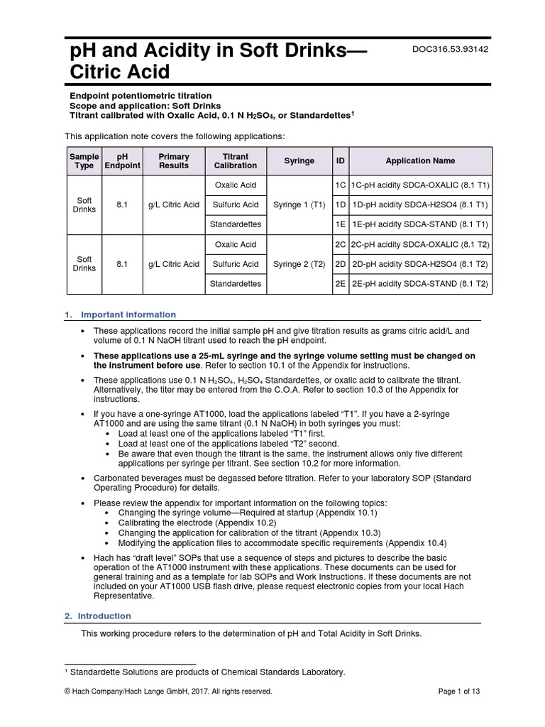 PH and Acidity in Soft Drinks Citric Acid PDF