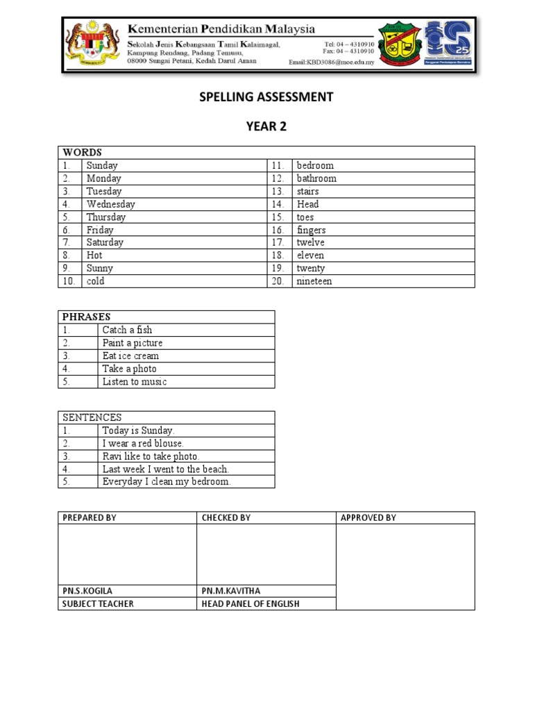 Spelling Assessment Pdf
