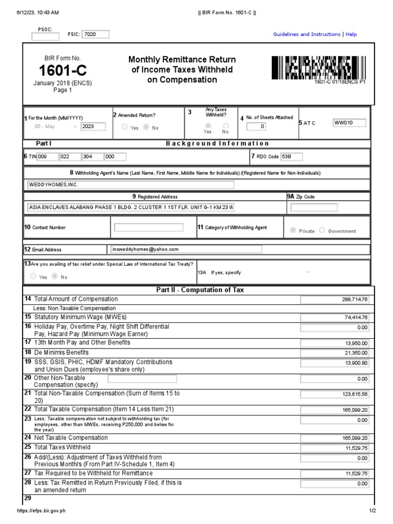 BIR Form 1601-C Submission Guide | PDF