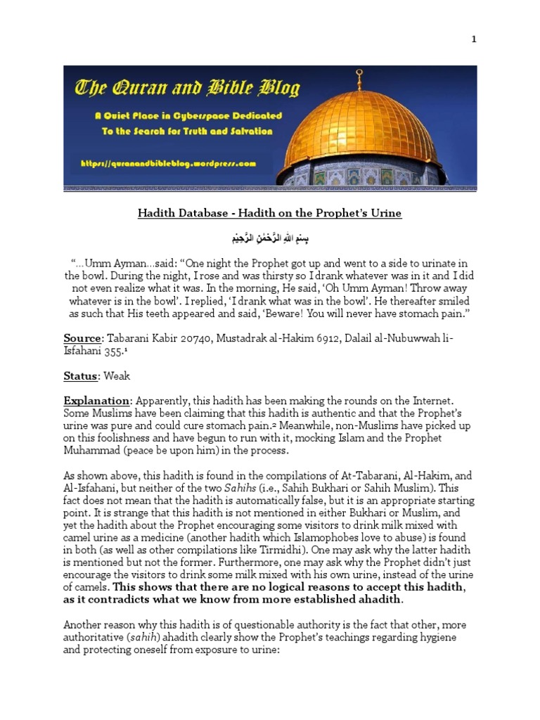 Disputed Hadith on Prophet's Urine | PDF | Philosophy | Wellness