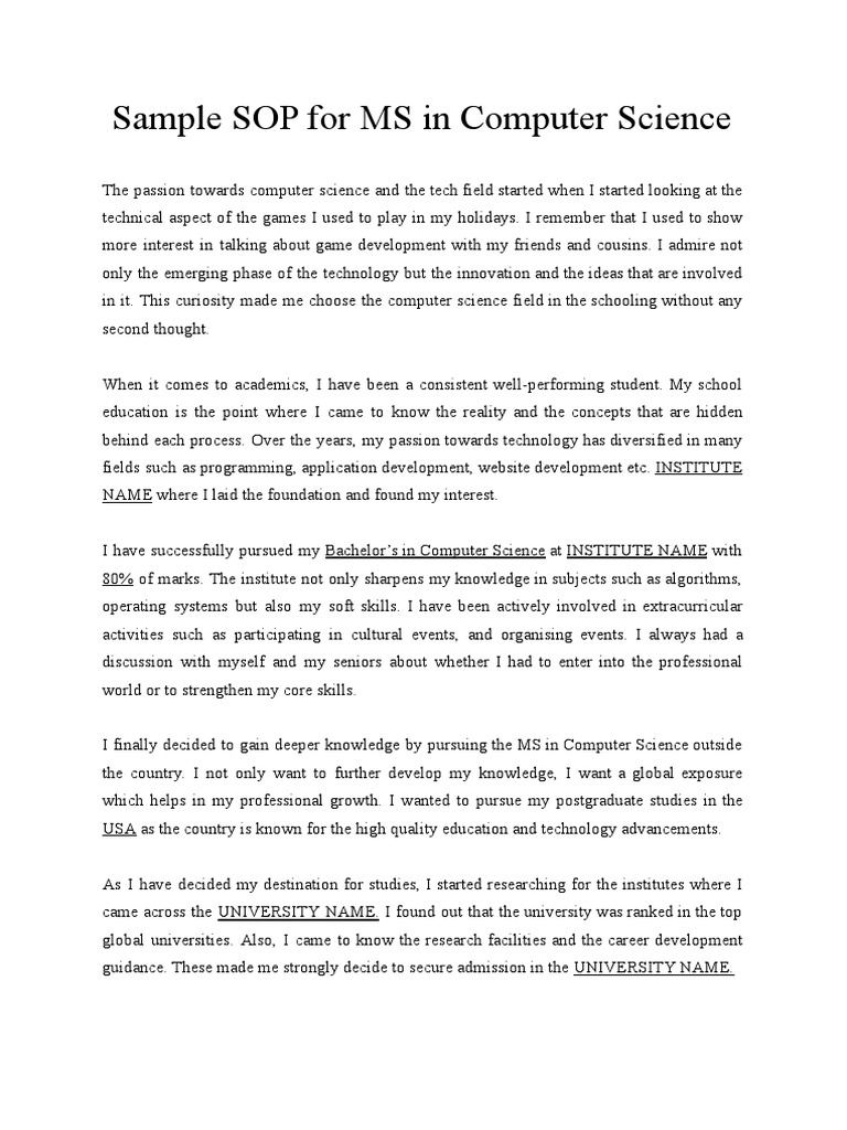 Sample SOP For MS in Computer Science 3499812f54 | PDF | University ...