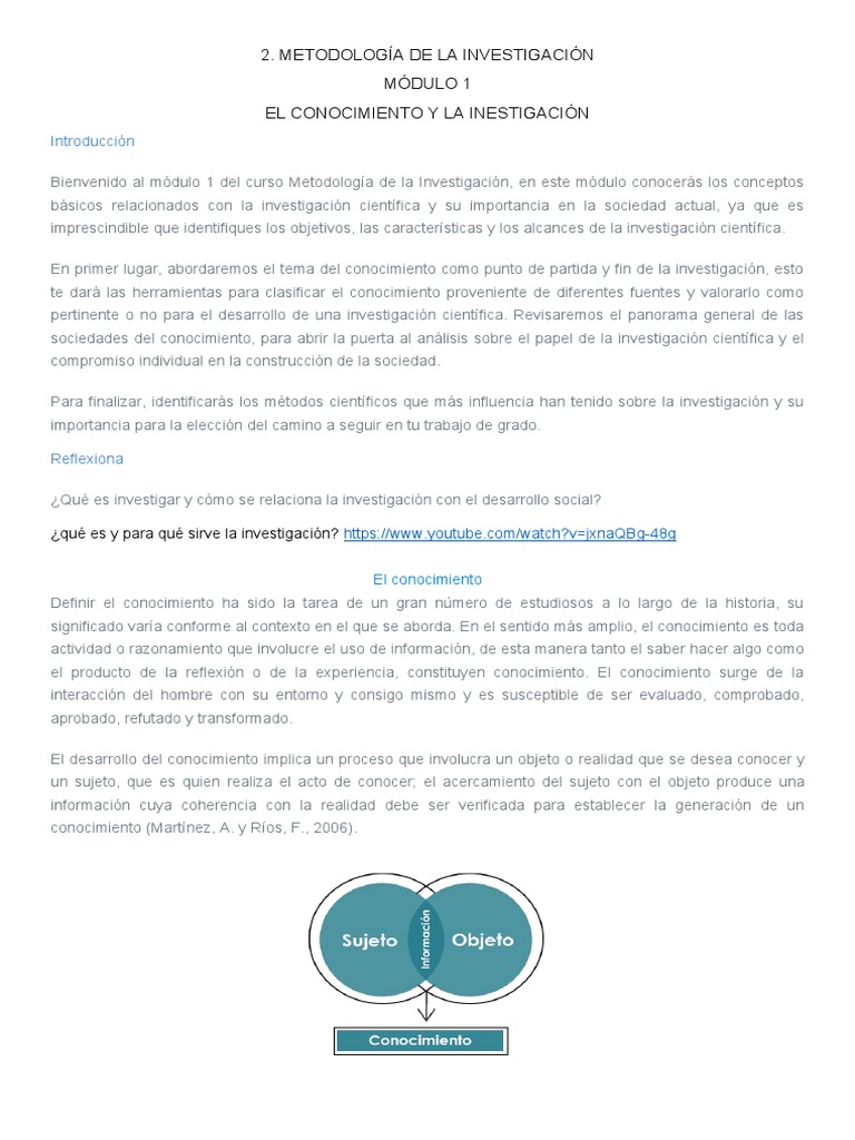 Modulo 1 El Conocimiento y La Investigación | PDF