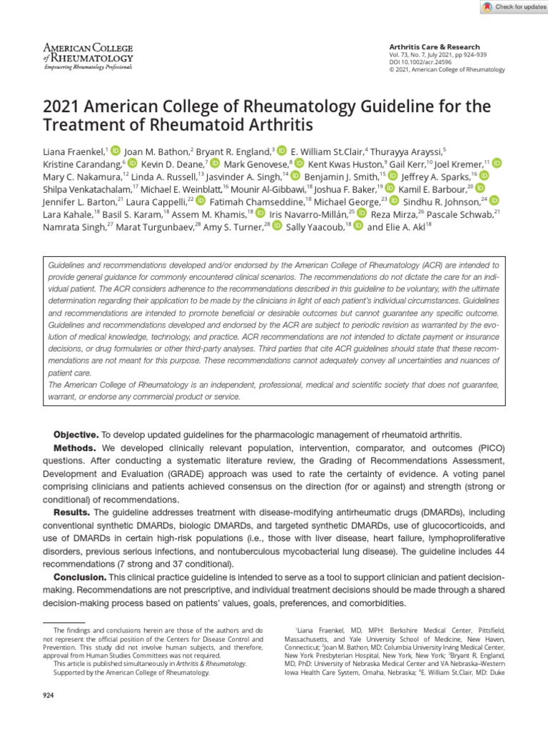 GuidelineforTreatmentRheumatoidArthritisEarly 2021 PDF Evidence Based Medicine Health