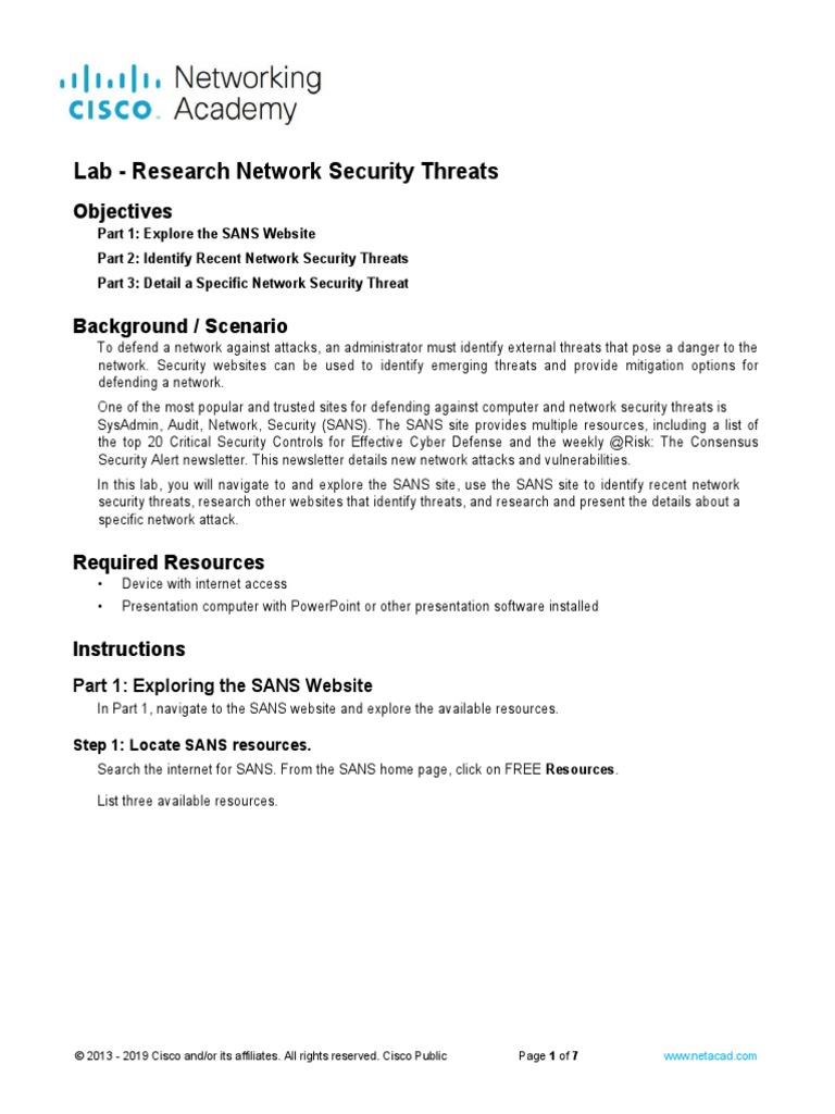 16.2.6 Lab Research Network Security Threats PDF Computer