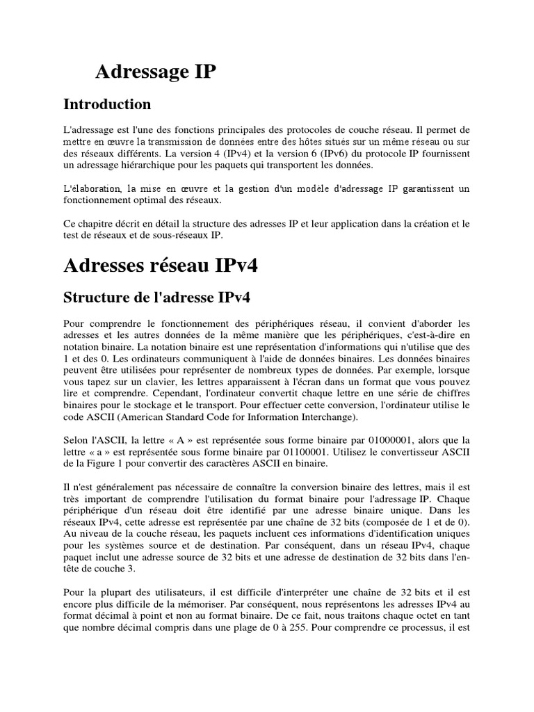 Structure et Conversion des Adresses IP | PDF | Adresse IP | Multidiffusion