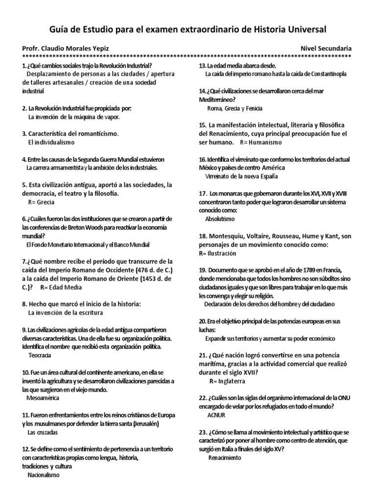 Guía de Estudio: Historia Universal | PDF | Europa | imperio Romano
