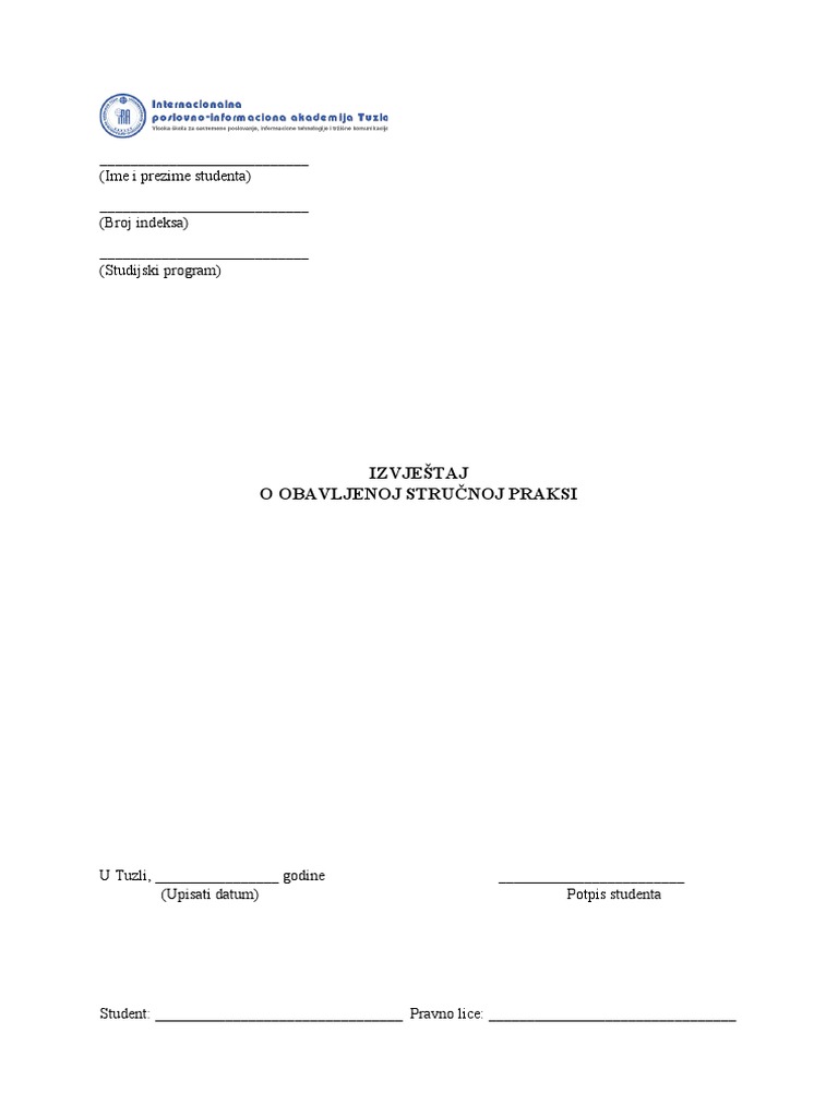 Izvještaj o Obavljenoj Stručnoj Praksi 4 | PDF