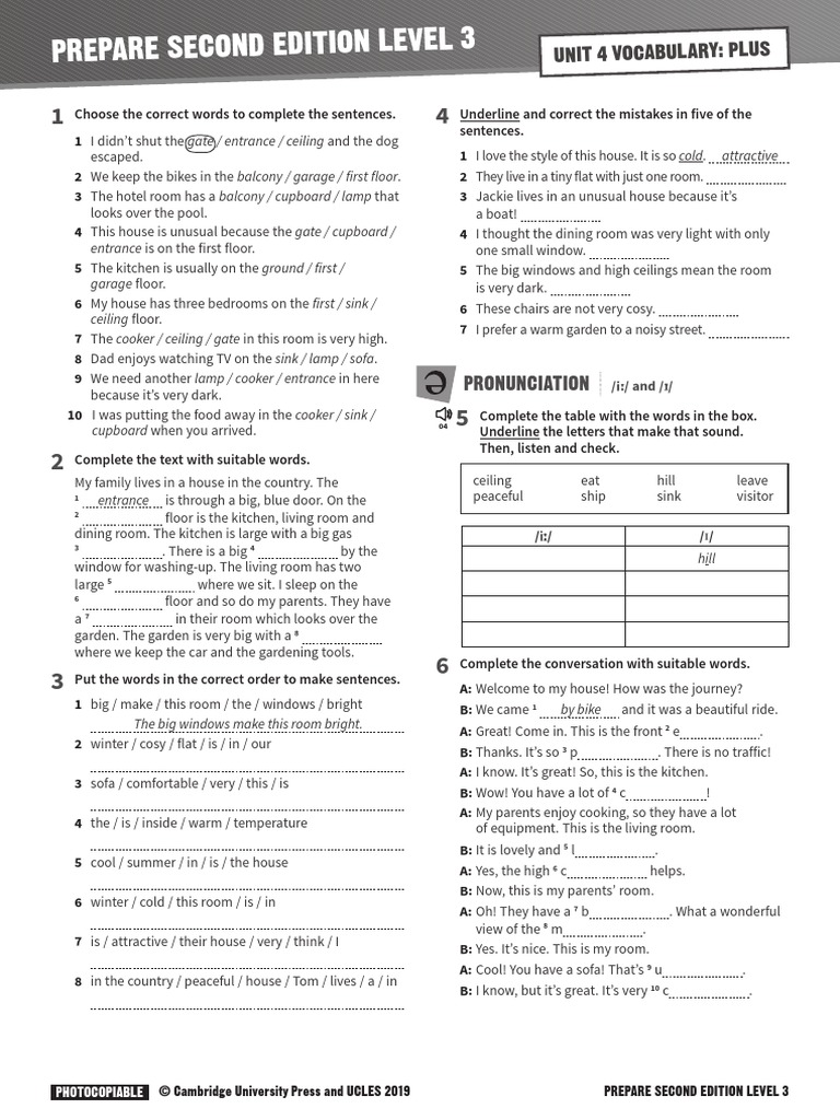 Prepare 3 Vocabulary Plus Unit 04 Pdf Room Kitchen