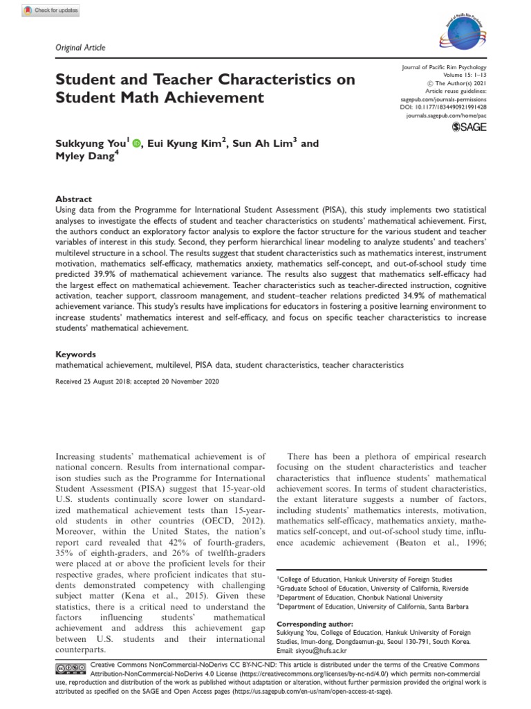 Student and Teacher Characteristics On Student Math Achievement | PDF ...