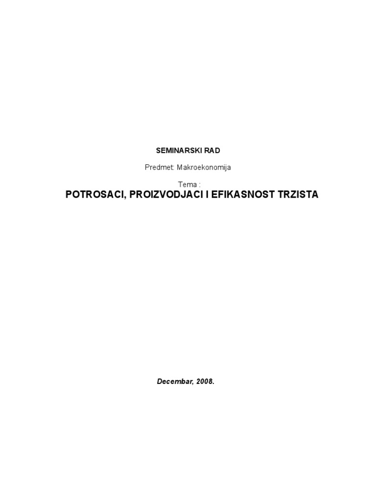Potrosaci Proizvodjaci I Efikasnost Trzista | PDF