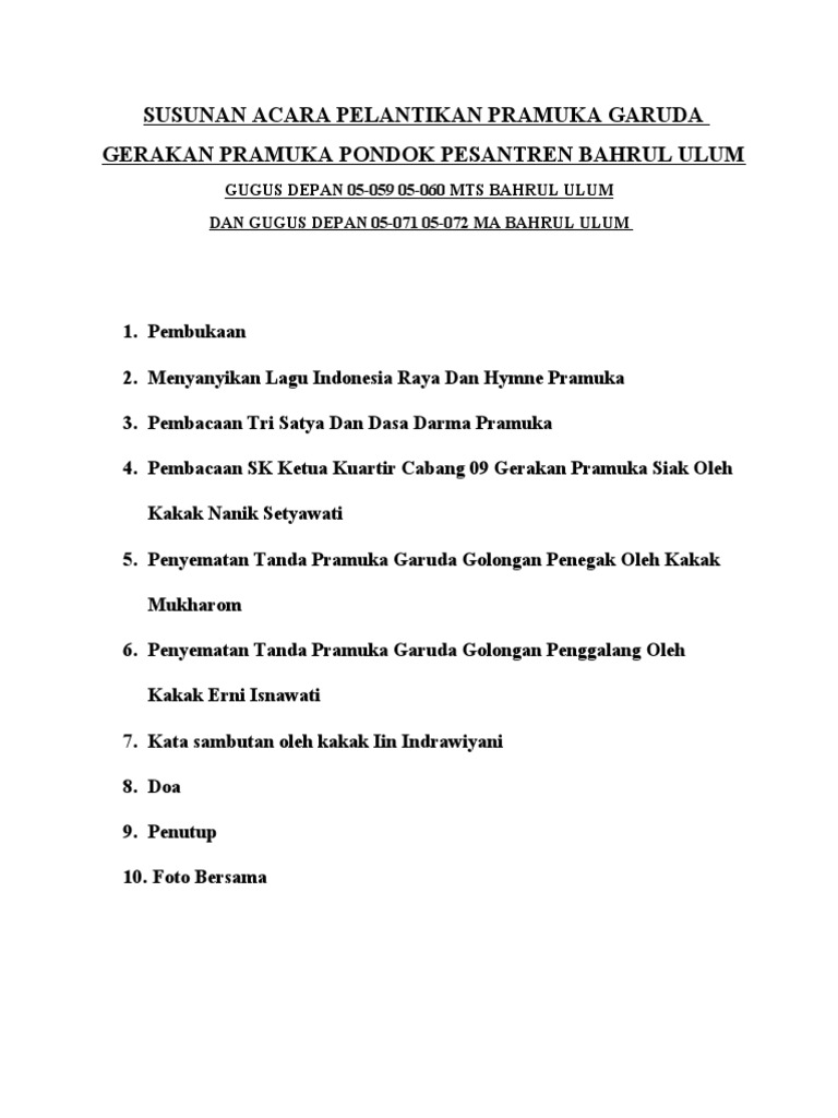 Susunan Acara Pelantikan Pramuka Garuda | PDF