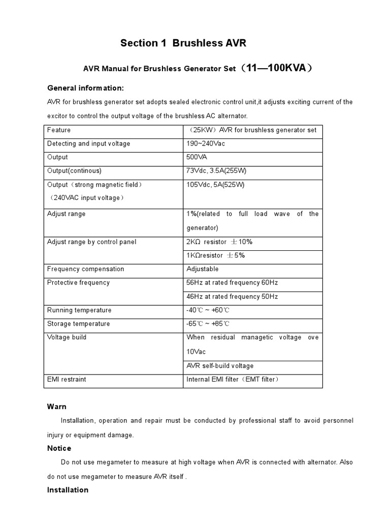 AVR Manual | PDF | Electric Generator | Power Supply