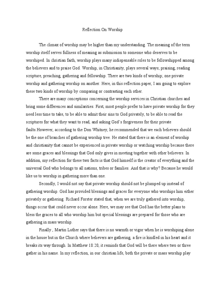 Reflection On Worship | PDF | Worship | Grace In Christianity