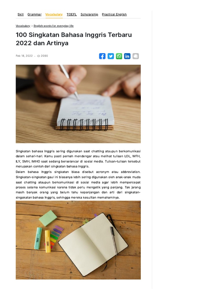 100 Singkatan Bahasa Inggris Terbaru 2022 Dan Artinya | PDF