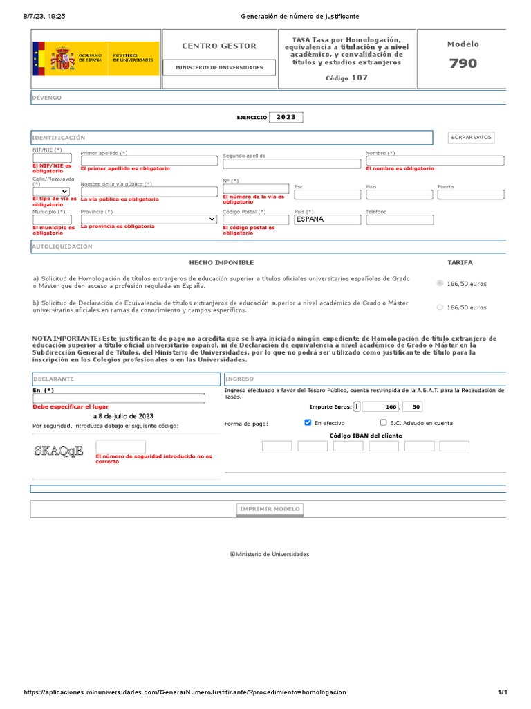 Modelo 790 Código 107 para Homologación | PDF