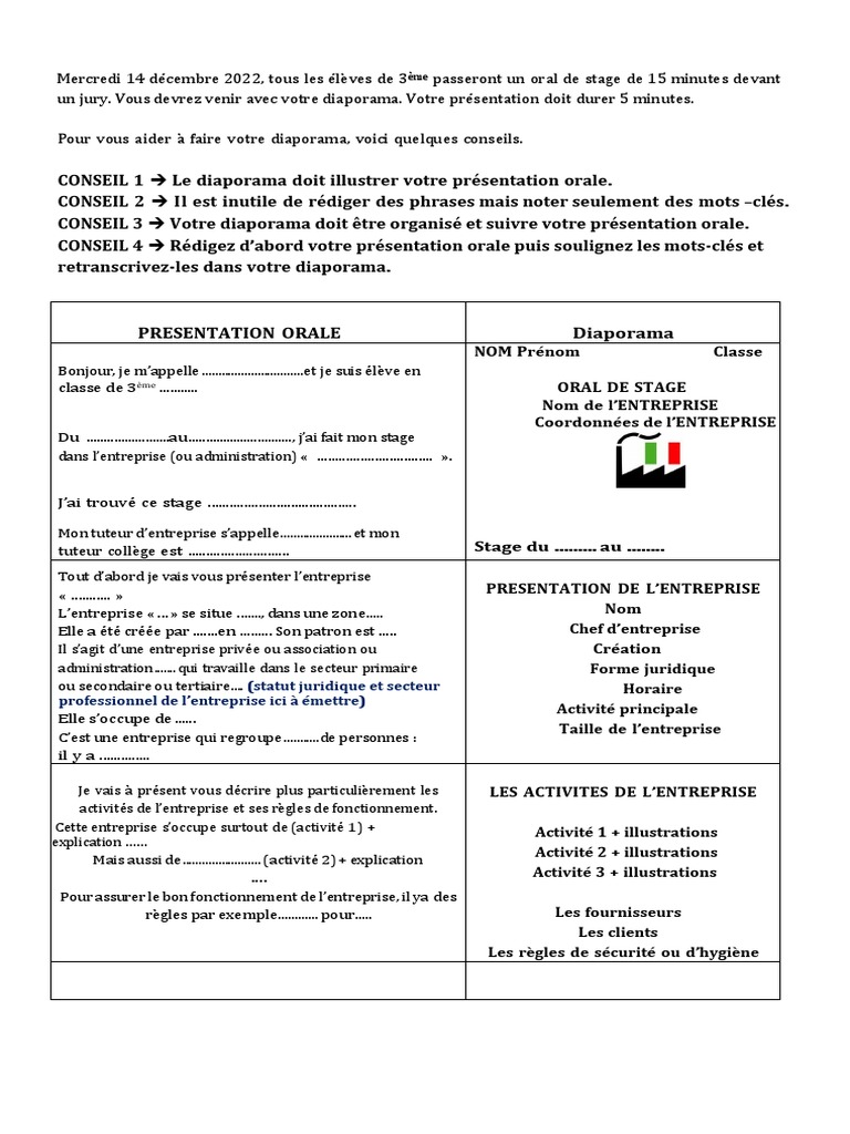 Exemple Oral De Stage Exemple Oral de Stage | PDF