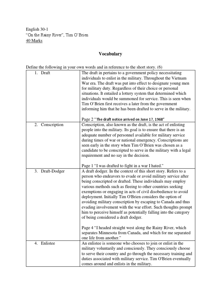 On The Rainy River PDF | PDF | Conscription In The United States | Courage