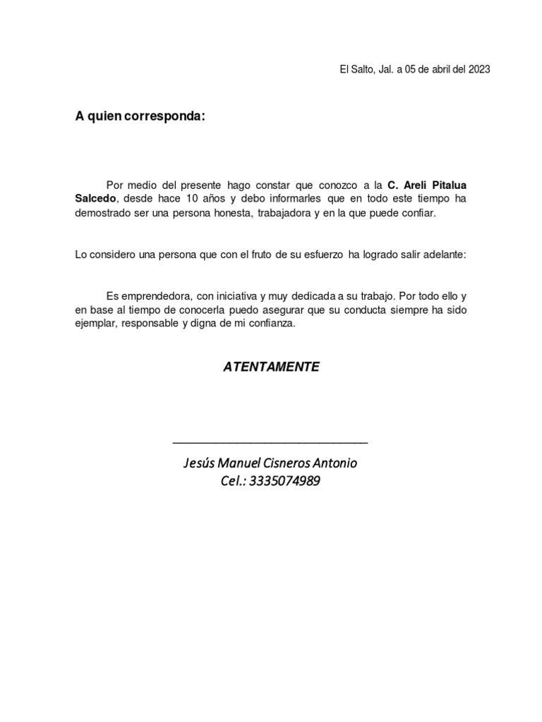 Carta de Recomendación Personal 3 | PDF