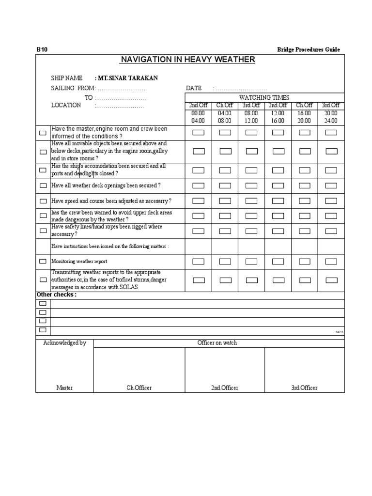 Navigation Checklist for Heavy Weather | PDF