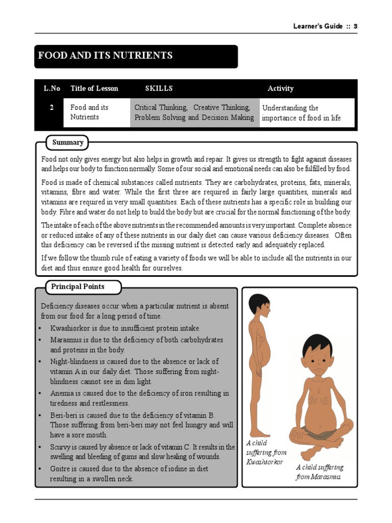 Importance of Food and Nutrients | PDF