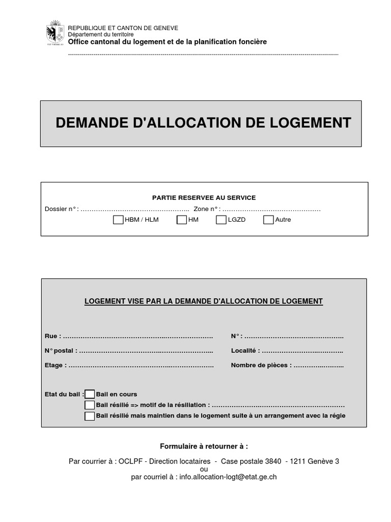 Demande d'allocation logement Genève | PDF | Salaires | Logement