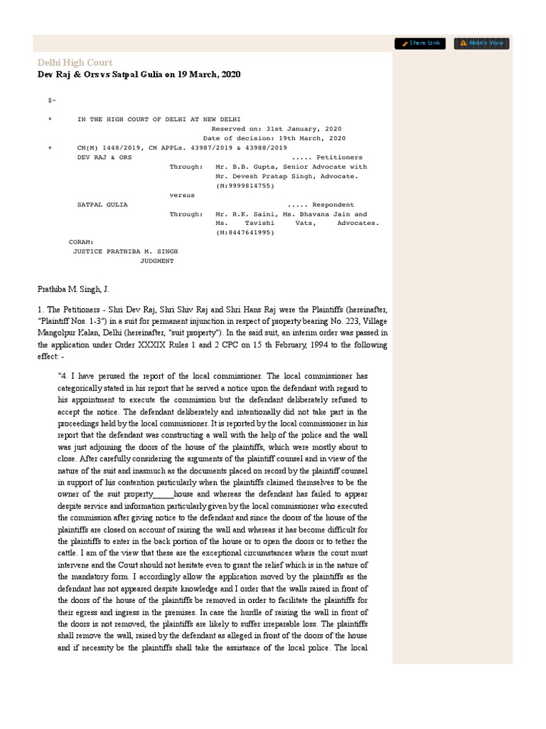 Delhi High Court Ruling on Property Dispute | PDF | Lawsuit | Judgment ...