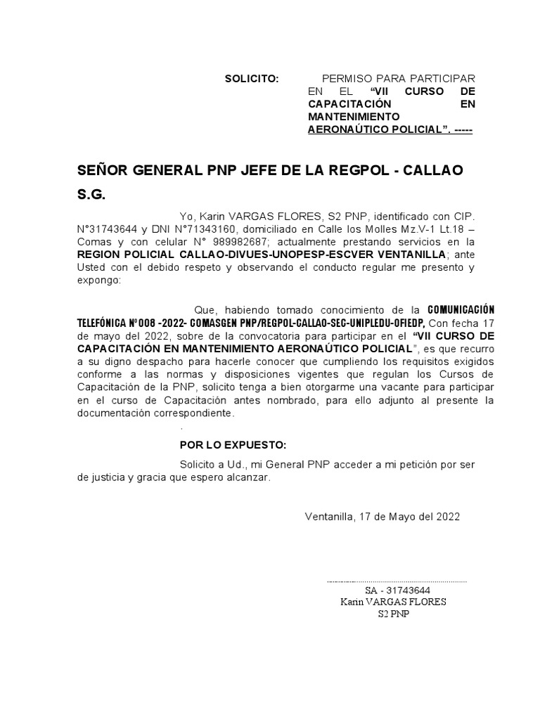 Solicitud de curso pdf